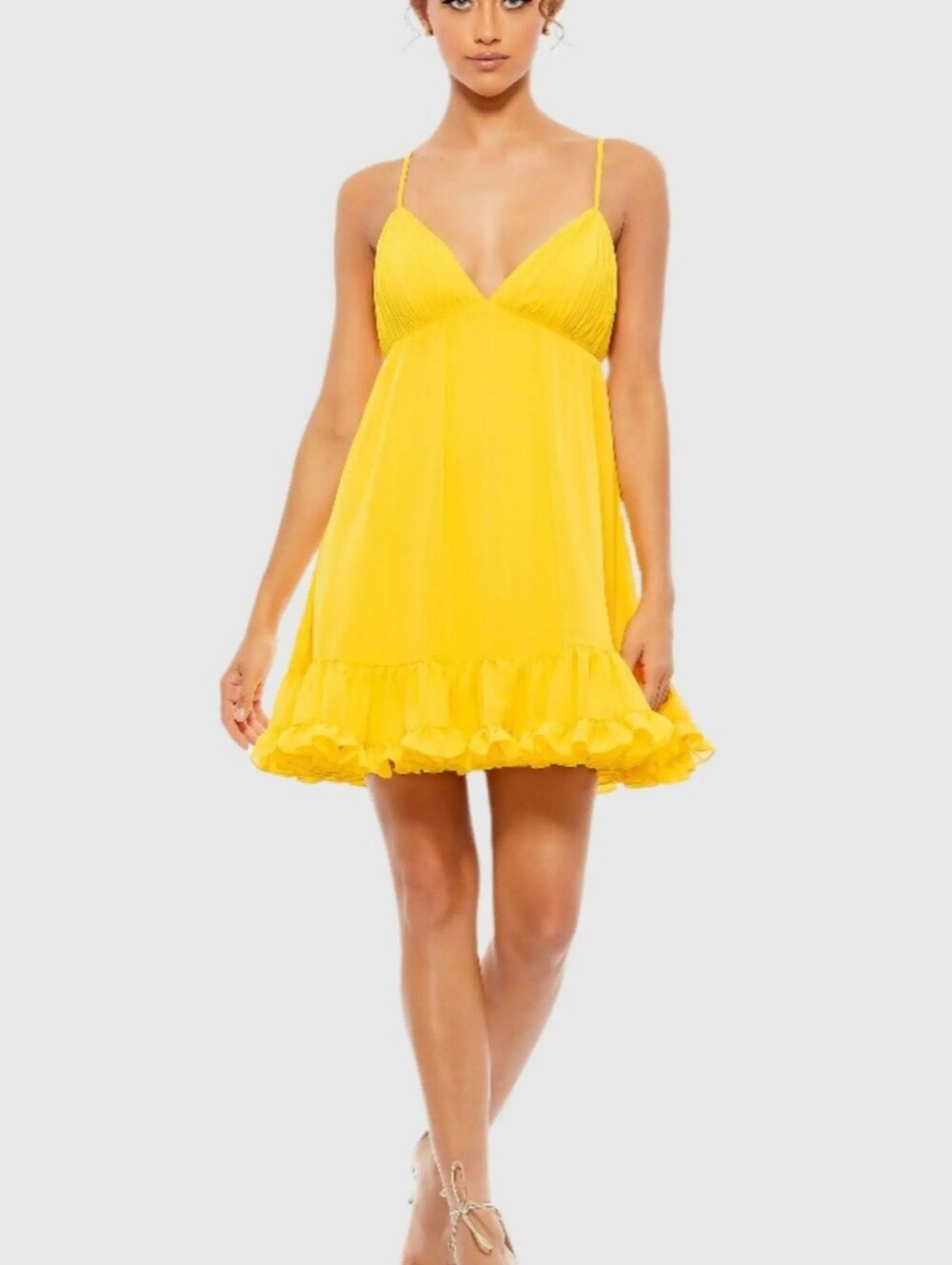 Mac Duggal NWT Marigold Ruffle V-Neck Criss-Cross Mini Dress Size 6